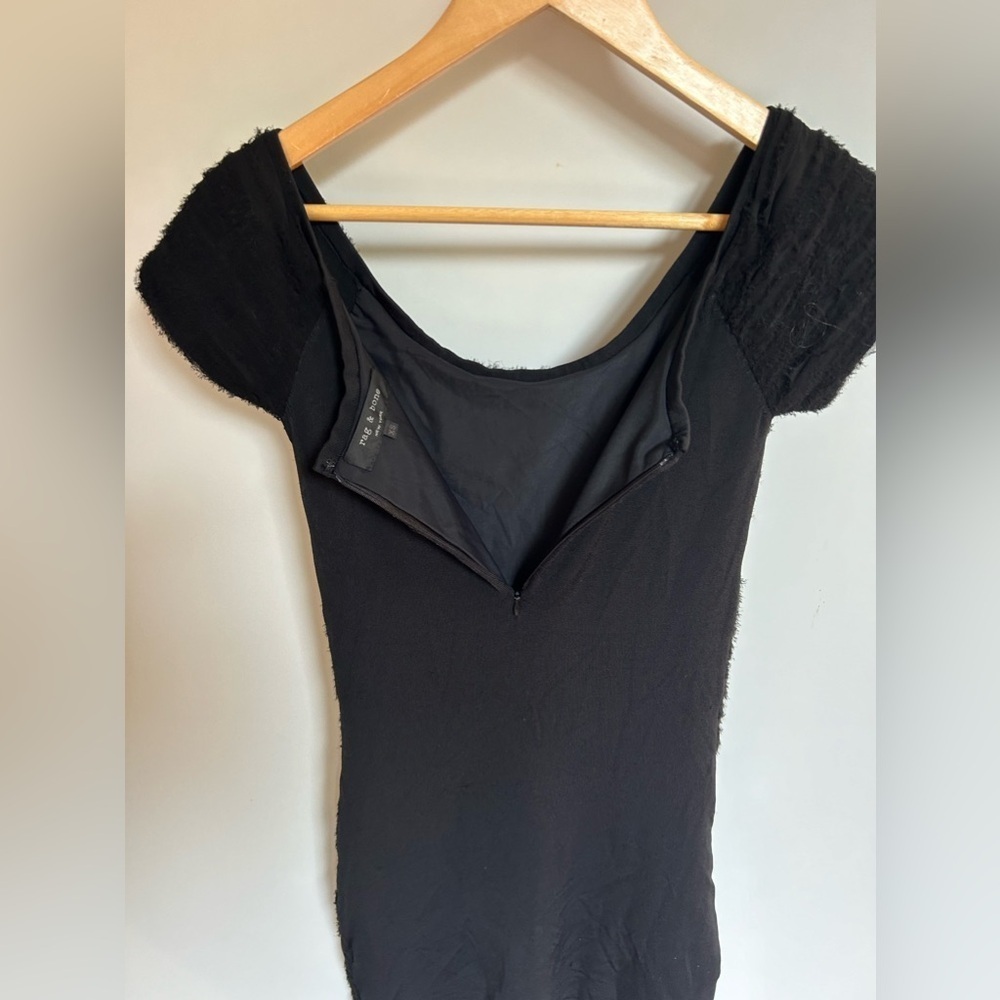 Rag & Bone Silk Raw Hem Layered Black Dress mini x small strechy - Picture 10 of 11